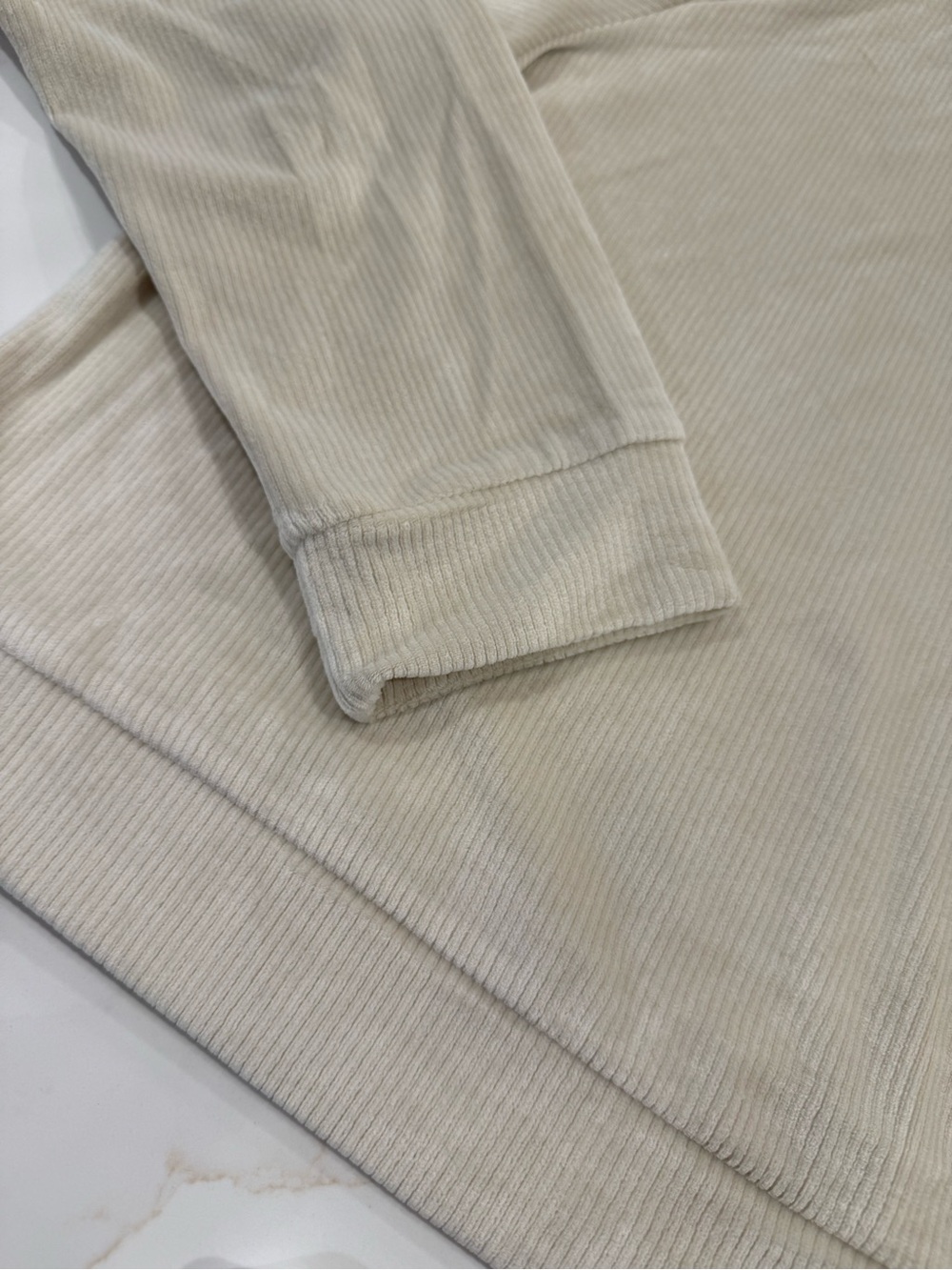 Vuori Haven Hoodie in Bone Cream Crewneck Hoodie Pullover Ribbed Velour - Picture 7 of 12